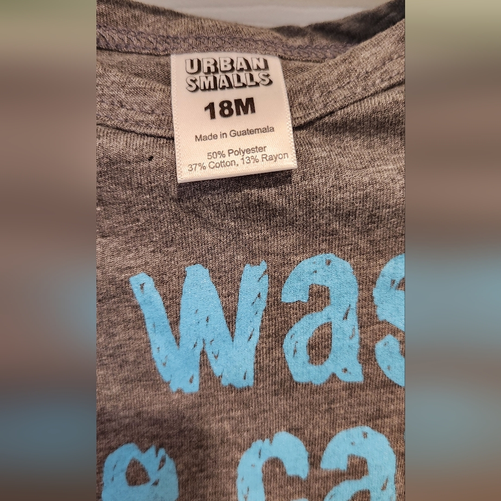 Gray Baby Bodysuit with Blue Text - Picture 2 of 3